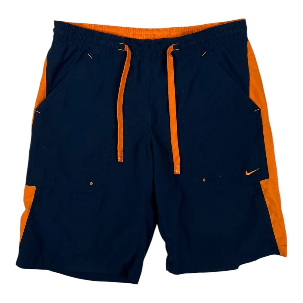 Vintage Nike Swim Board Trunks Size Large Orange Blue Y2K Surf